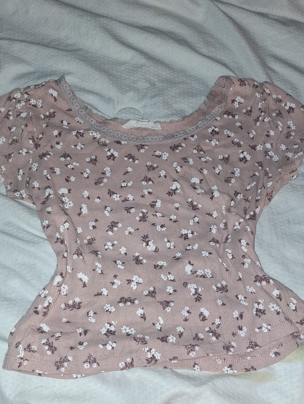 Pink Rose Dusty Pink Floral Ribbed Crop Top